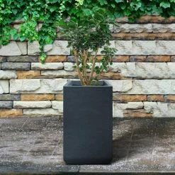 KANTE 27.6 in. H Square Charcoal Concrete and Fiberglass Tall Planter Outdoor Indoor Lightweight Plant Pots -Vigoro Shop charcoal kante plant pots rf0222c c60121 44 1000