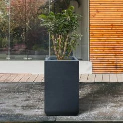 KANTE 27.6 in. H Square Charcoal Concrete and Fiberglass Tall Planter Outdoor Indoor Lightweight Plant Pots -Vigoro Shop charcoal kante plant pots rf0222c c60121 fa 1000