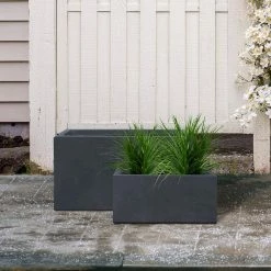 KANTE 31.4" & 23.6"L Rectangular Charcoal Finish Lightweight Concrete Long Planters w/Drainage Hole Set of 2, Outdoor/Indoor -Vigoro Shop charcoal kante plant pots rf0264ac c60121 31 1000