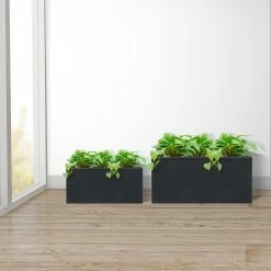 KANTE 31.4" & 23.6"L Rectangular Charcoal Finish Lightweight Concrete Long Planters w/Drainage Hole Set of 2, Outdoor/Indoor -Vigoro Shop charcoal kante plant pots rf0264ac c60121 44 1000