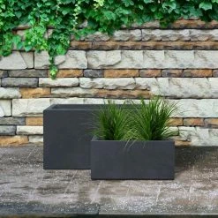 KANTE 31.4" & 23.6"L Rectangular Charcoal Finish Lightweight Concrete Long Planters w/Drainage Hole Set of 2, Outdoor/Indoor -Vigoro Shop charcoal kante plant pots rf0264ac c60121 66 1000