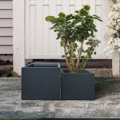 KANTE 17.3 in. W Square Charcoal Lightweight Concrete and Fiberglass Planters with Drainage Holes (Set of 2) -Vigoro Shop charcoal kante plant pots rf2015015bc c60121 1f 1000