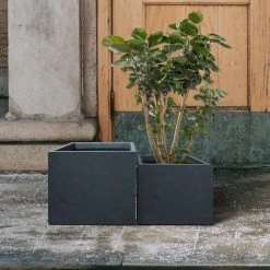KANTE 17.3 in. W Square Charcoal Lightweight Concrete and Fiberglass Planters with Drainage Holes (Set of 2) -Vigoro Shop charcoal kante plant pots rf2015015bc c60121 44 1000