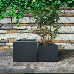 KANTE 17.3 in. W Square Charcoal Lightweight Concrete and Fiberglass Planters with Drainage Holes (Set of 2) -Vigoro Shop charcoal kante plant pots rf2015015bc c60121 fa 1000