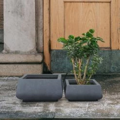 KANTE 21.2 in. and 16.1 in. W Square Charcoal Finish Lightweight Concrete/Fiberglass Planters with Drainage Holes (Set of 2) -Vigoro Shop charcoal kante plant pots rf2015018ab c60121 1f 1000