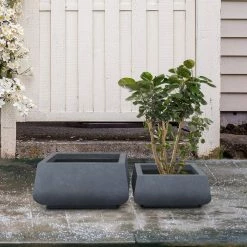 KANTE 21.2 in. and 16.1 in. W Square Charcoal Finish Lightweight Concrete/Fiberglass Planters with Drainage Holes (Set of 2) -Vigoro Shop charcoal kante plant pots rf2015018ab c60121 44 1000