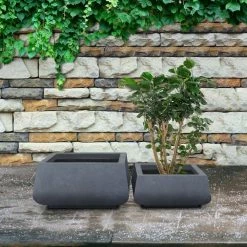 KANTE 21.2 in. and 16.1 in. W Square Charcoal Finish Lightweight Concrete/Fiberglass Planters with Drainage Holes (Set of 2) -Vigoro Shop charcoal kante plant pots rf2015018ab c60121 fa 1000