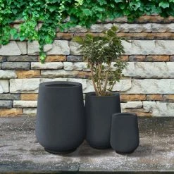 KANTE 26.5 in., 20 in. & 13.1 in. H Round Charcoal Concrete Tall Planters (Set of 3), Outdoor Indoor Large with Drainage Holes -Vigoro Shop charcoal kante plant pots rf2015023abc c60121 31 1000