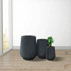 KANTE 26.5 in., 20 in. & 13.1 in. H Round Charcoal Concrete Tall Planters (Set of 3), Outdoor Indoor Large with Drainage Holes -Vigoro Shop charcoal kante plant pots rf2015023abc c60121 44 1000