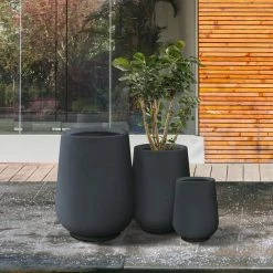 KANTE 26.5 in., 20 in. & 13.1 in. H Round Charcoal Concrete Tall Planters (Set of 3), Outdoor Indoor Large with Drainage Holes -Vigoro Shop charcoal kante plant pots rf2015023abc c60121 66 1000