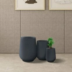 KANTE 26.5 in., 20 in. & 13.1 in. H Round Charcoal Concrete Tall Planters (Set of 3), Outdoor Indoor Large with Drainage Holes -Vigoro Shop charcoal kante plant pots rf2015023abc c60121 76 1000