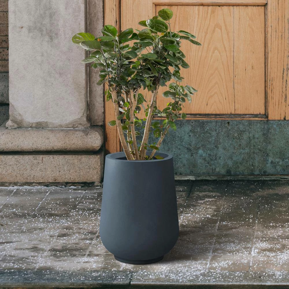 KANTE 10.63 in. x 13.78 in. Round Charcoal Lightweight Concrete and Weather Resistant Fiberglass Planter w/Drainage Hole 10 KANTE 10.63 in. x 13.78 in. Round Charcoal Lightweight Concrete and Weather Resistant Fiberglass Planter w/Drainage Hole - Image 8