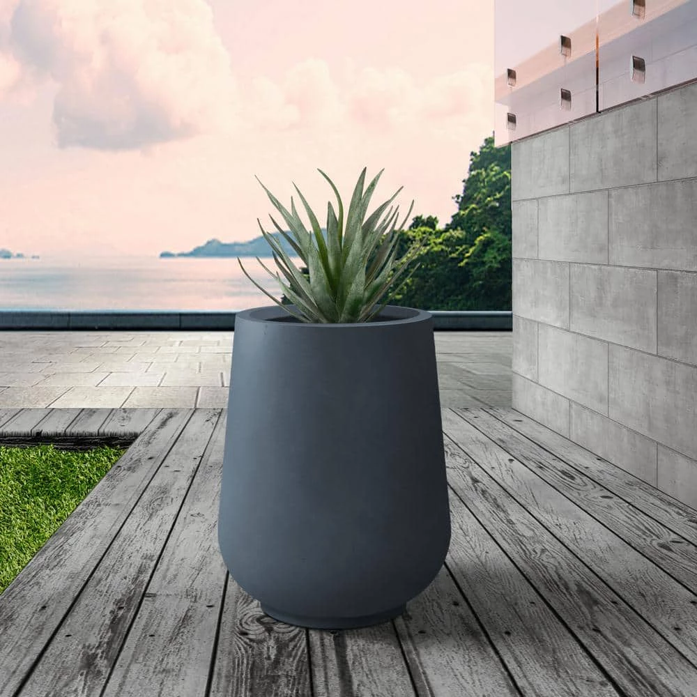 KANTE 10.63 in. x 13.78 in. Round Charcoal Lightweight Concrete and Weather Resistant Fiberglass Planter w/Drainage Hole 5 KANTE 10.63 in. x 13.78 in. Round Charcoal Lightweight Concrete and Weather Resistant Fiberglass Planter w/Drainage Hole - Image 3