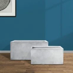 KANTE 31" and 23"L Rectangular Large Concrete Long Box Planters Set of 2, Outdoor/Indoor Strong UV Resistant w/Drainage Holes -Vigoro Shop concrete kante plant pots rf0104ab c81921 4f 1000