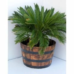 Vigoro 25.98 in. Dia x 16.54 in. H Round Wooden Barrel Planter -Vigoro Shop dark wood vigoro barrel planters hl6642 e1 1000