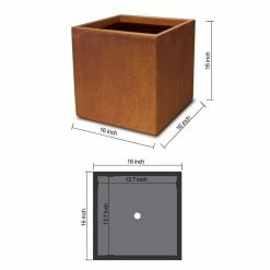 KANTE 16in.H Square Faux Weathering Steel Finish Lightweight Concrete Durable Elegant Planter w/Drainage Hole, Home and Garden -Vigoro Shop faux weathering steel kante plant pots rf0001c c91942 1f 1000