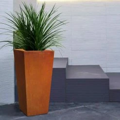 KANTE 24.4 in. H Rectangle Faux Weathering Steel Lightweight Concrete Tapered Tall Planter with Drainage Hole, Outdoor/Indoor -Vigoro Shop faux weathering steel kante plant pots rf0004c c91942 31 1000