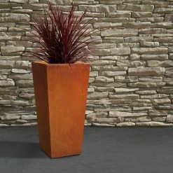 KANTE 24.4 in. H Rectangle Faux Weathering Steel Lightweight Concrete Tapered Tall Planter with Drainage Hole, Outdoor/Indoor -Vigoro Shop faux weathering steel kante plant pots rf0004c c91942 fa 1000