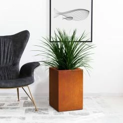 KANTE 19 in. H Faux Weathering Steel Concrete Tall Square Planter, Modern Outdoor/Indoor Lightweight with Drainage Hole -Vigoro Shop faux weathering steel kante plant pots rf0007c c91942 1f 1000