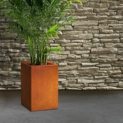 KANTE 19 in. H Faux Weathering Steel Concrete Tall Square Planter, Modern Outdoor/Indoor Lightweight with Drainage Hole -Vigoro Shop faux weathering steel kante plant pots rf0007c c91942 76 1000