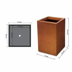 KANTE 19 in. H Faux Weathering Steel Concrete Tall Square Planter, Modern Outdoor/Indoor Lightweight with Drainage Hole -Vigoro Shop faux weathering steel kante plant pots rf0007c c91942 c3 1000