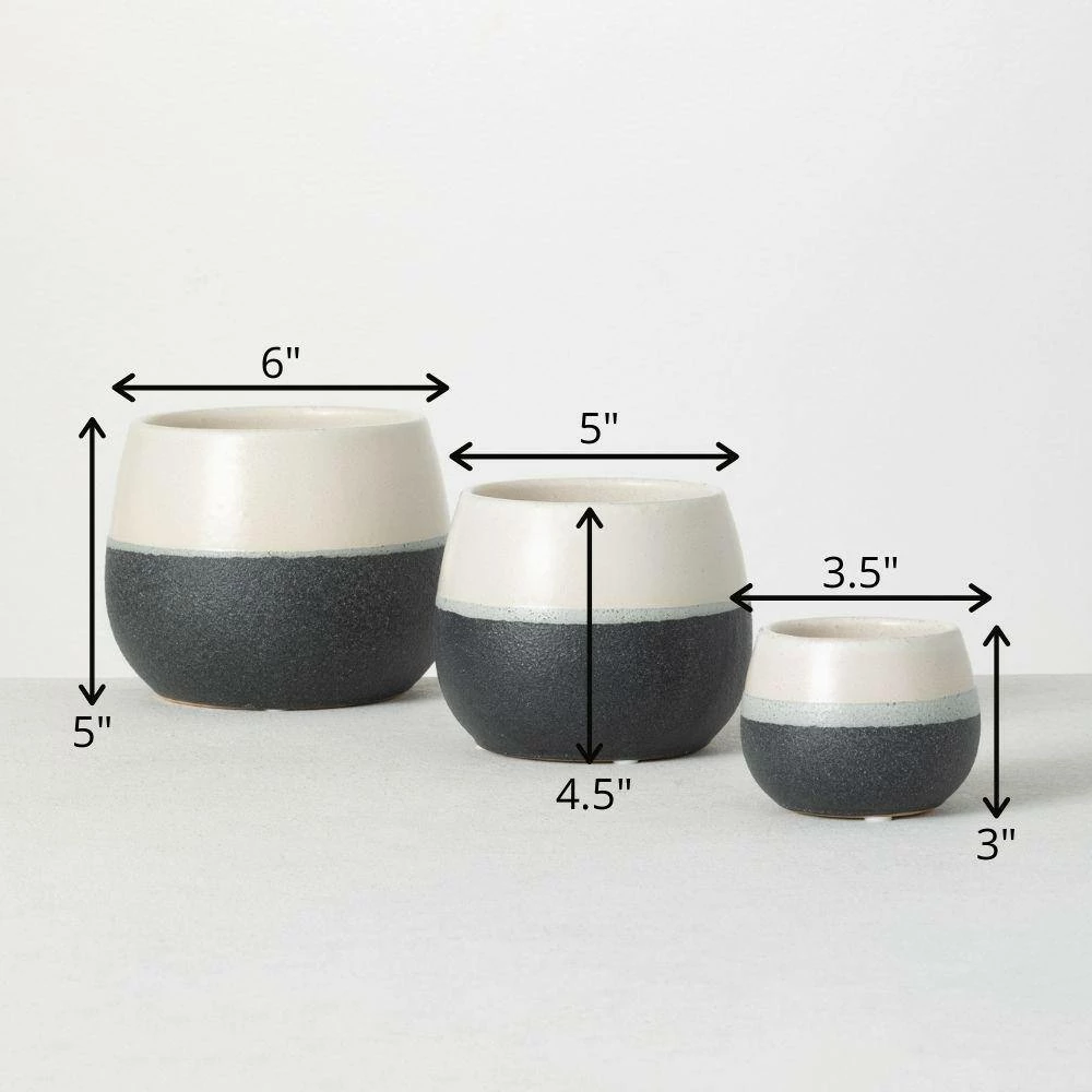 SULLIVANS Black And White Ceramic Pot - Set of 3 7 SULLIVANS Black And White Ceramic Pot - Set of 3 - Image 5