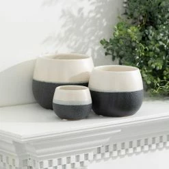 SULLIVANS Black And White Ceramic Pot - Set of 3 9 SULLIVANS Black And White Ceramic Pot - Set of 3 -Vigoro Shop glaze sullivans plant pots cm2971 4f 1000