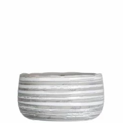 SULLIVANS Gray and White Ceramic Striped Planter