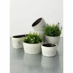 SULLIVANS Green Geometric Print Cement Double Pot -Vigoro Shop greenwash patterned sullivans plant pots cmt1178 4f 1000