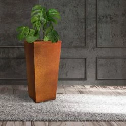 KANTE 28 in. H Iron Oxide Lightweight Concrete Tapered Planter with Drainage Hole, Large Outdoor/Indoor Tall Square Planter -Vigoro Shop iron oxide kante plant pots rf0229a s c80621 1f 1000