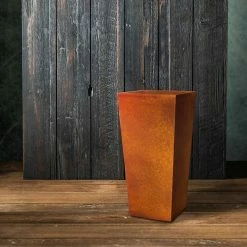KANTE 28 in. H Iron Oxide Lightweight Concrete Tapered Planter with Drainage Hole, Large Outdoor/Indoor Tall Square Planter -Vigoro Shop iron oxide kante plant pots rf0229a s c80621 76 1000