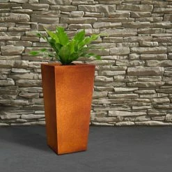 KANTE 28 in. H Iron Oxide Lightweight Concrete Tapered Planter with Drainage Hole, Large Outdoor/Indoor Tall Square Planter -Vigoro Shop iron oxide kante plant pots rf0229a s c80621 fa 1000