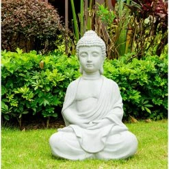 KANTE 25.6 in. H Natural Concrete/Fiberglass Indoor Outdoor Sitting Meditating Zen Buddha Statue 16 KANTE 25.6 in. H Natural Concrete/Fiberglass Indoor Outdoor Sitting Meditating Zen Buddha Statue -Vigoro Shop kante garden statues osp141006 c80021 c3 1000