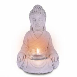 KANTE 6.5 in. H Gray Cement Sitting Buddha Garden Statue Tealight Candle Holder Ornament (2-Pack) -Vigoro Shop kante garden statues sx20200177 4f 1000