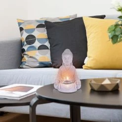 KANTE 6.5 in. H Gray Cement Sitting Buddha Garden Statue Tealight Candle Holder Ornament (2-Pack) -Vigoro Shop kante garden statues sx20200177 fa 1000