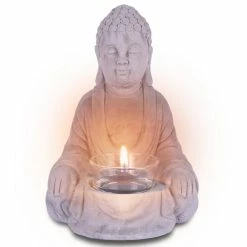 KANTE 6.5 in. H Gray Cement Sitting Buddha Garden Statue Tealight Candle Holder Ornament (2-Pack) -Vigoro Shop kante garden statues sx20200178 44 1000