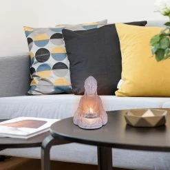 KANTE 6.5 in. H Gray Cement Sitting Buddha Garden Statue Tealight Candle Holder Ornament (2-Pack) -Vigoro Shop kante garden statues sx20200178 4f 1000