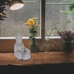 KANTE 6.5 in. H Gray Cement Sitting Buddha Garden Statue Tealight Candle Holder Ornament (2-Pack) -Vigoro Shop kante garden statues sx20200178 fa 1000