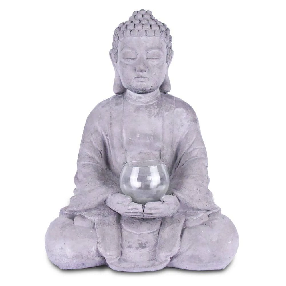 KANTE 14.17 in. H Gray Cement Meditating Buddha Garden Statue Tealight Candle Holder Ornament 3 KANTE 14.17 in. H Gray Cement Meditating Buddha Garden Statue Tealight Candle Holder Ornament