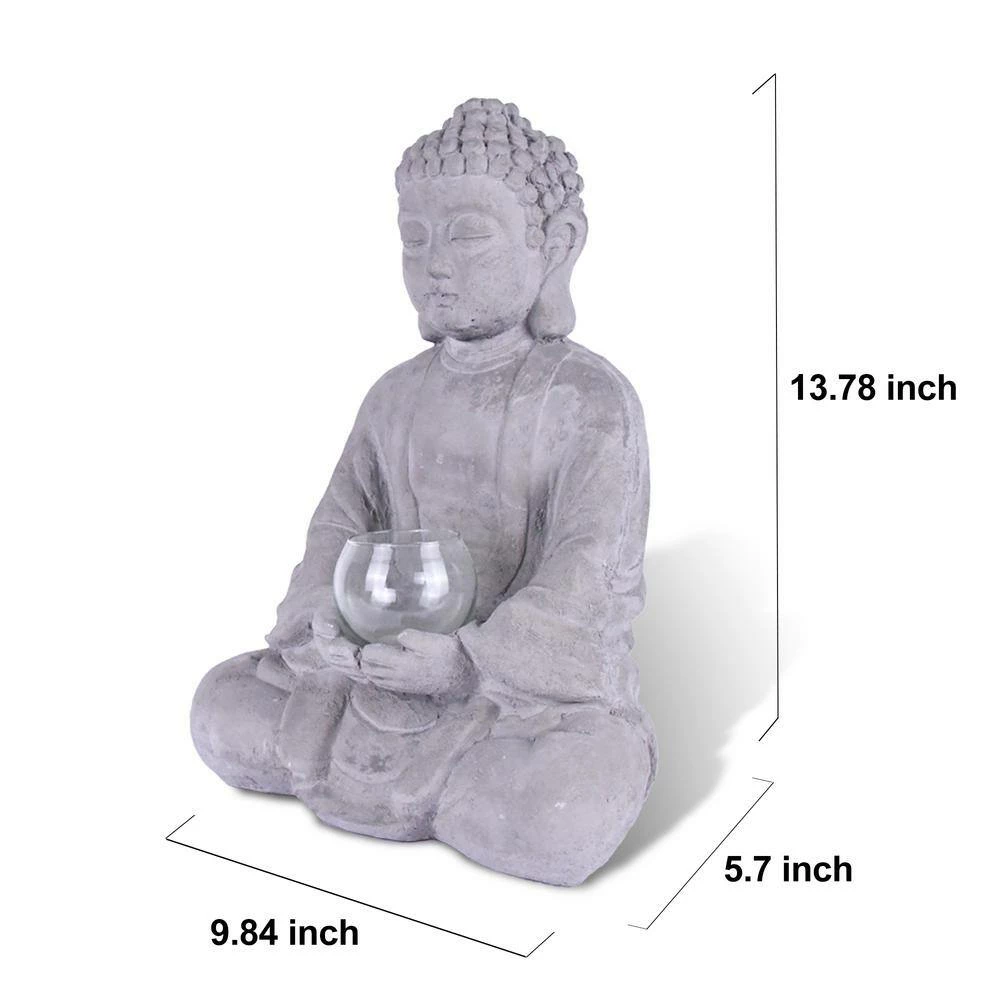 KANTE 14.17 in. H Gray Cement Meditating Buddha Garden Statue Tealight Candle Holder Ornament 4 KANTE 14.17 in. H Gray Cement Meditating Buddha Garden Statue Tealight Candle Holder Ornament - Image 2