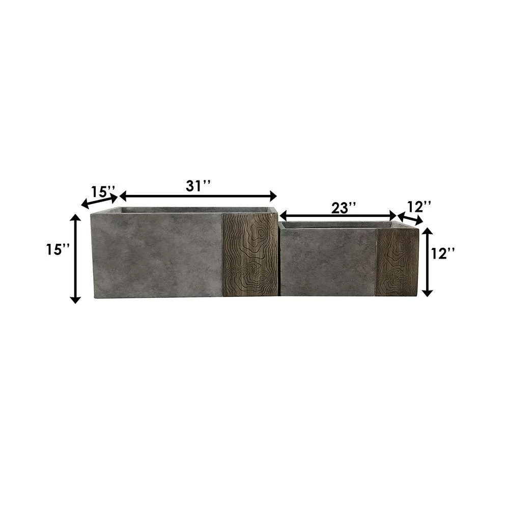 KANTE 31 in and 23 in. L Rectangular Lodgepole Concrete/Fiberglass Indoor Outdoor Elegant Long Planters (Set of 2) 7 KANTE 31 in and 23 in. L Rectangular Lodgepole Concrete/Fiberglass Indoor Outdoor Elegant Long Planters (Set of 2) - Image 5