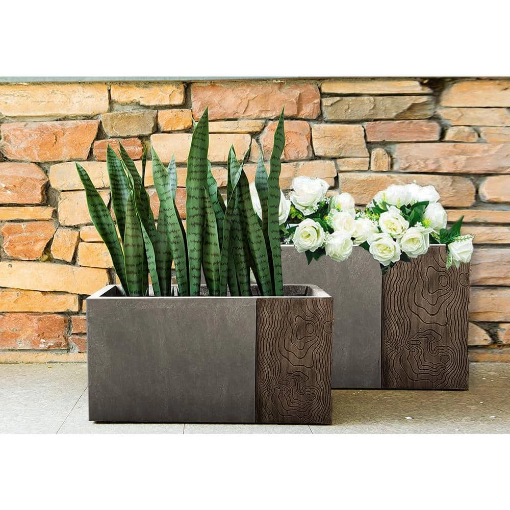 KANTE 31 in and 23 in. L Rectangular Lodgepole Concrete/Fiberglass Indoor Outdoor Elegant Long Planters (Set of 2) 3 KANTE 31 in and 23 in. L Rectangular Lodgepole Concrete/Fiberglass Indoor Outdoor Elegant Long Planters (Set of 2)