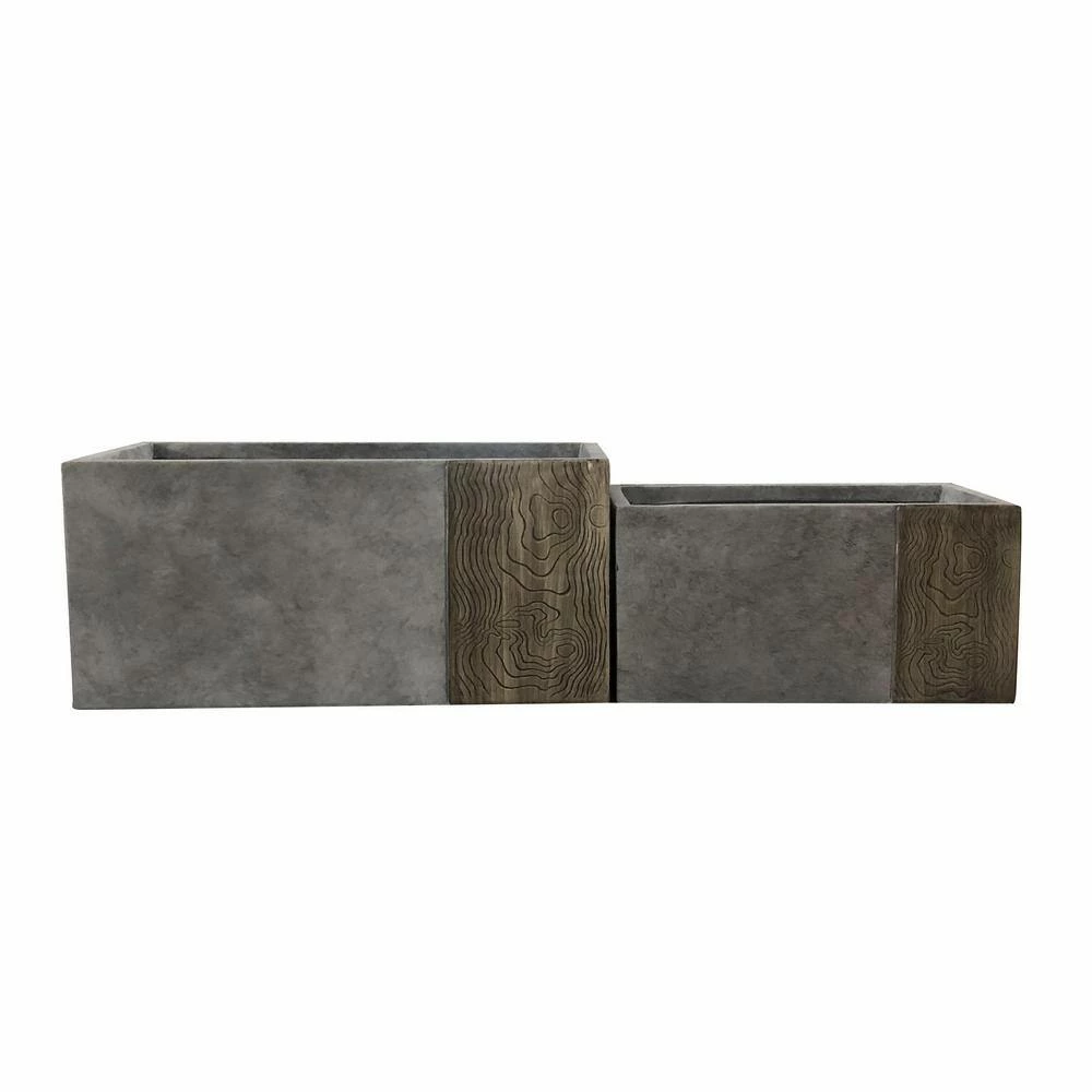 KANTE 31 in and 23 in. L Rectangular Lodgepole Concrete/Fiberglass Indoor Outdoor Elegant Long Planters (Set of 2) 4 KANTE 31 in and 23 in. L Rectangular Lodgepole Concrete/Fiberglass Indoor Outdoor Elegant Long Planters (Set of 2) - Image 2