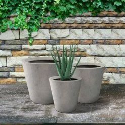 KANTE Large, Medium, Small Round Natural Finish Lightweight Concrete and Weather Resistant Fiberglass Planters (Set of 3) -Vigoro Shop natural concrete kante plant pots rc0154bcd c80021 76 1000