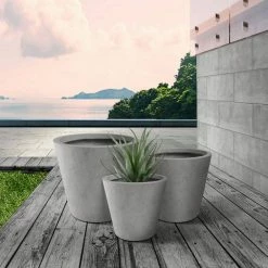 KANTE Large, Medium, Small Round Natural Finish Lightweight Concrete and Weather Resistant Fiberglass Planters (Set of 3) -Vigoro Shop natural concrete kante plant pots rc0154bcd c80021 c3 1000