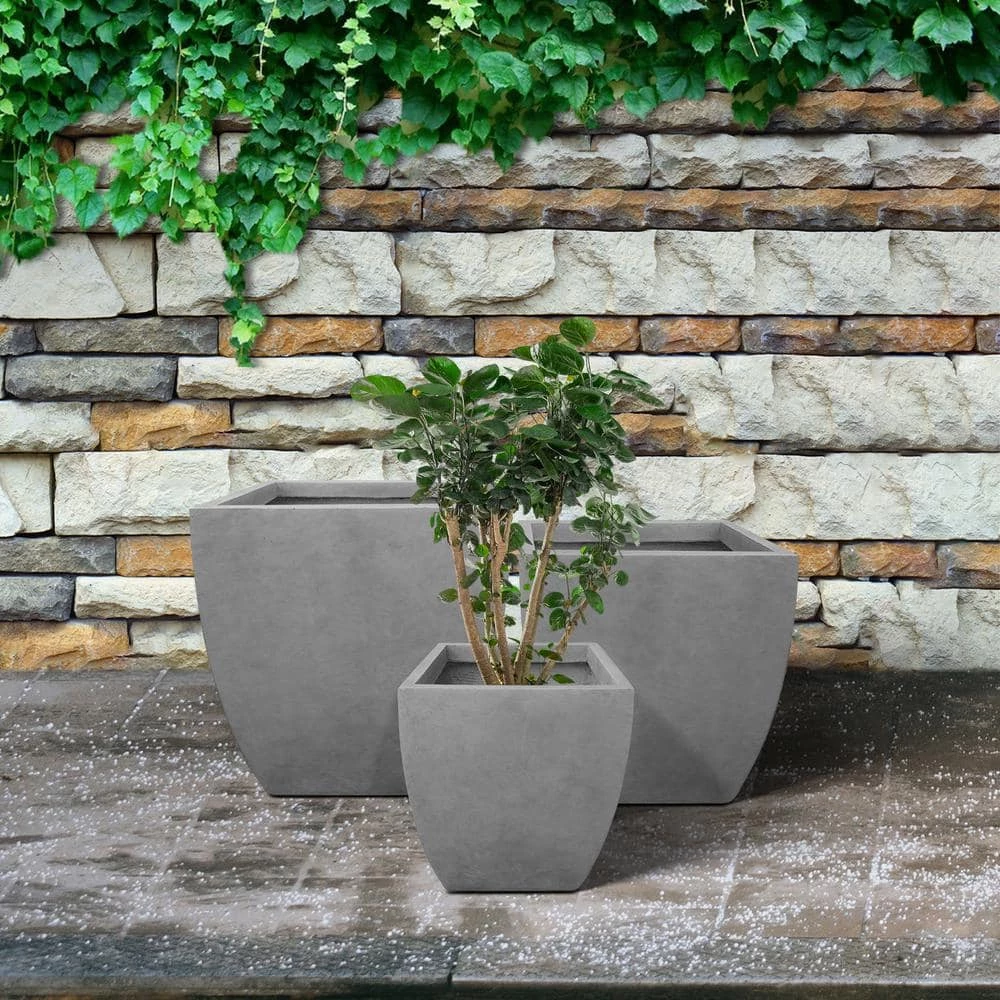 KANTE Square Natural Finish Lightweight Concrete & Weather Resistant Fiberglass Planters with Drainage Holes (Set of 3) 4 KANTE Square Natural Finish Lightweight Concrete & Weather Resistant Fiberglass Planters with Drainage Holes (Set of 3) - Image 2