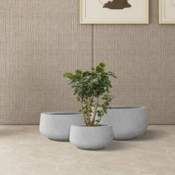 KANTE 21.6", 16.9", and 12.5"W Round Natural Concrete Elegant Planters, Set of 3 Outdoor Indoor Seamless w/ Drainage Hole -Vigoro Shop natural concrete kante plant pots rf2015021abc c80021 4f 1000