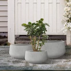 KANTE 21.6", 16.9", and 12.5"W Round Natural Concrete Elegant Planters, Set of 3 Outdoor Indoor Seamless w/ Drainage Hole -Vigoro Shop natural concrete kante plant pots rf2015021abc c80021 76 1000