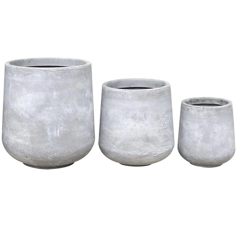 KANTE 17.3 in. Tall Natural Lightweight Concrete Footed Tulip Outdoor Round Planter (Set of 3) 3 KANTE 17.3 in. Tall Natural Lightweight Concrete Footed Tulip Outdoor Round Planter (Set of 3)