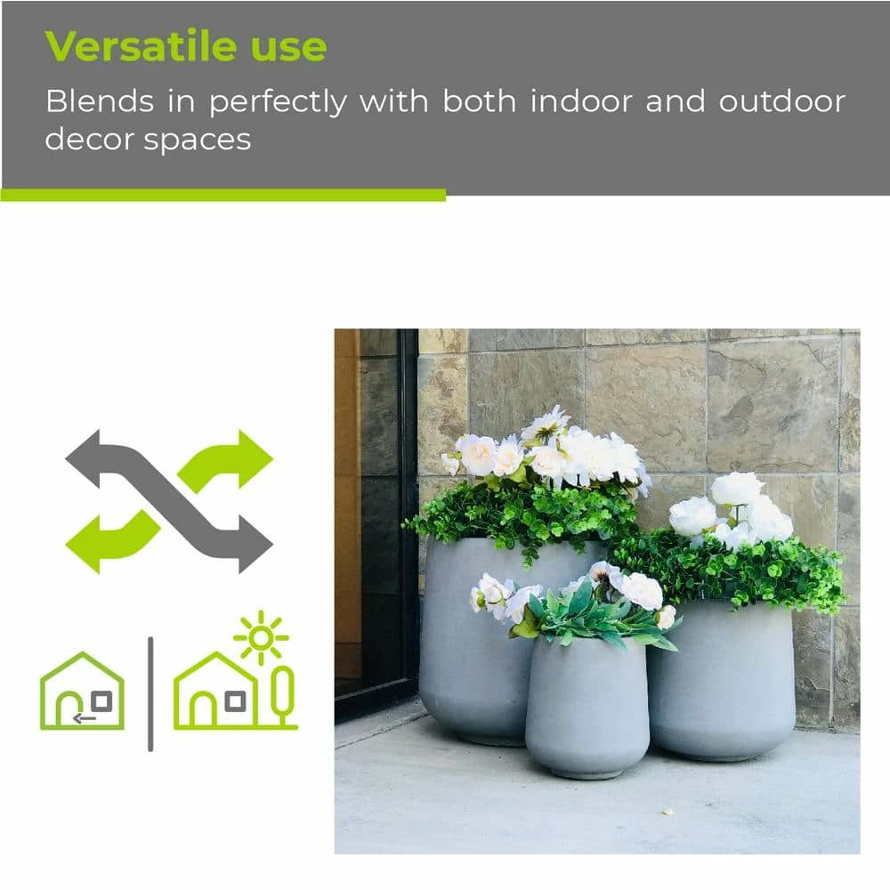 KANTE 17.3 in. Tall Natural Lightweight Concrete Footed Tulip Outdoor Round Planter (Set of 3) 9 KANTE 17.3 in. Tall Natural Lightweight Concrete Footed Tulip Outdoor Round Planter (Set of 3) - Image 7